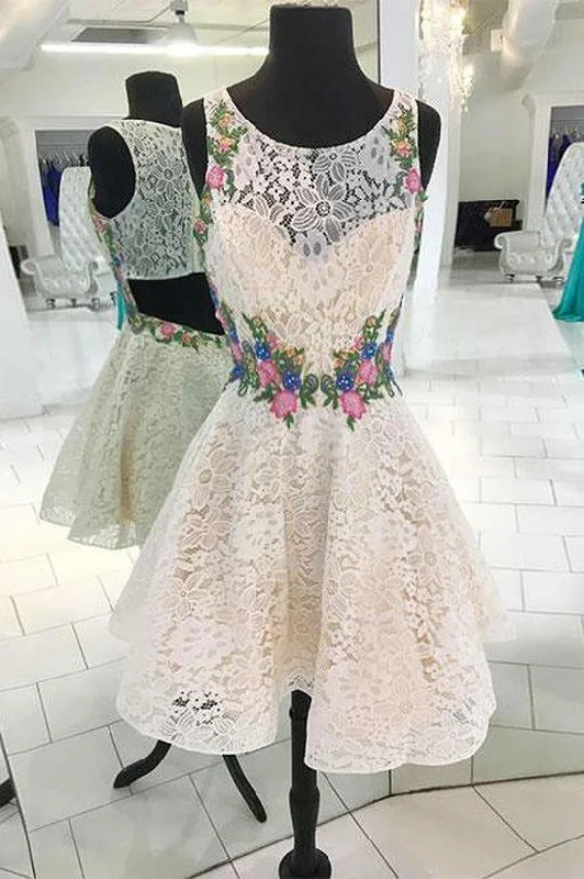 A Line Scoop Lace Sleeveless Open Back Homecoming Dresses Flowers Short Prom Dresses H1080 A Line Scoop Lace Sleeveless Open Back Homecoming Dresses Flowers Short Prom Dresses H1080