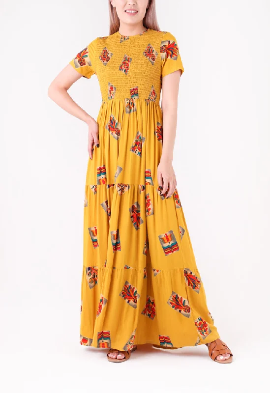 Printed Shirred Dress