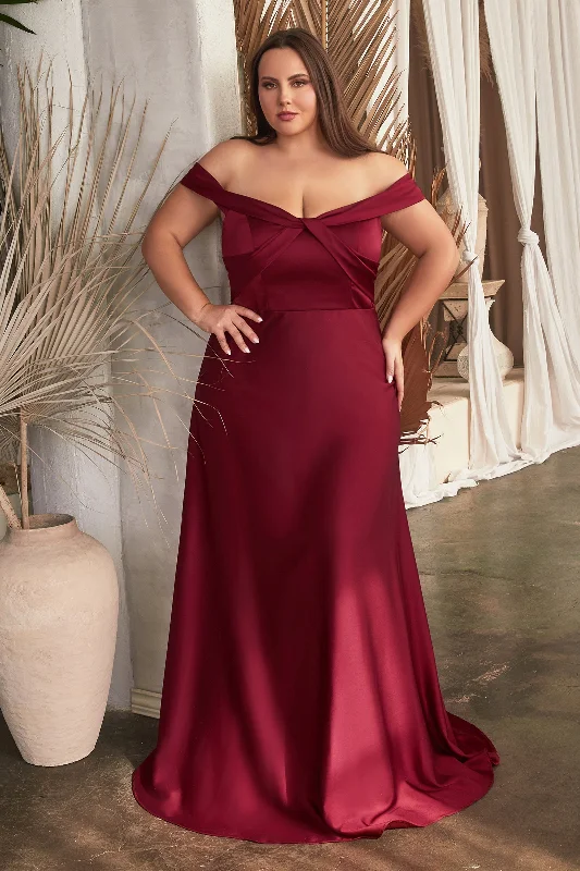 CINDERELLA DIVINE CD325C A- Line Off-Shoulder Satin Dress