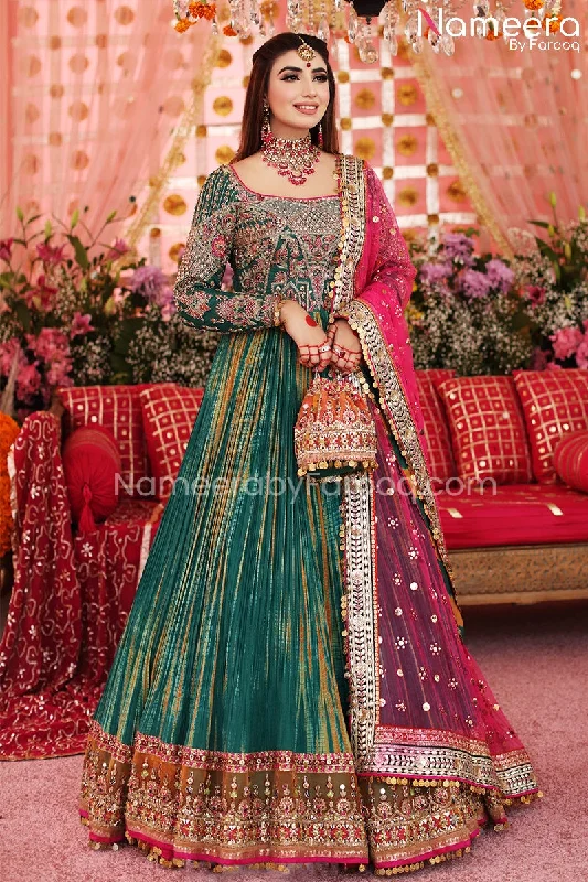 Bridal Pishwas Lehenga Pakistani Green Dress #BS645