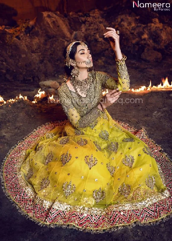 Pakistani Frock Yellow Mehndi Suit Bridal Dress #BN958