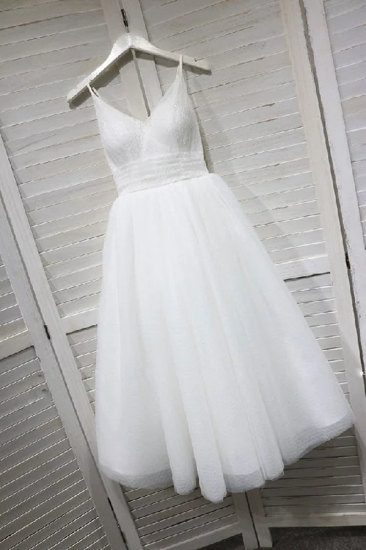A Line Spaghetti Straps White Lace up Tulle V Neck Short Prom Dress Homecoming Dress H1028 A Line Spaghetti Straps White Lace up Tulle V Neck Short Prom Dress Homecoming Dress H1028