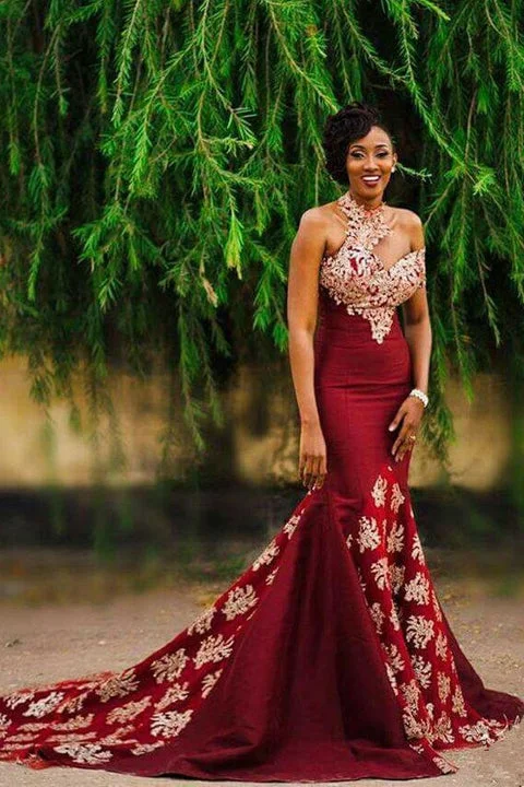 New Arrival Ivory Lace Burgundy One Shoulder Mermaid Long Evening Prom Dresses Party Gowns