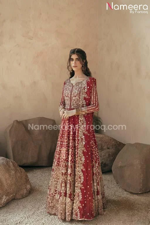 Traditional Bridal Pishwas Red Dress Pakistani #BS595