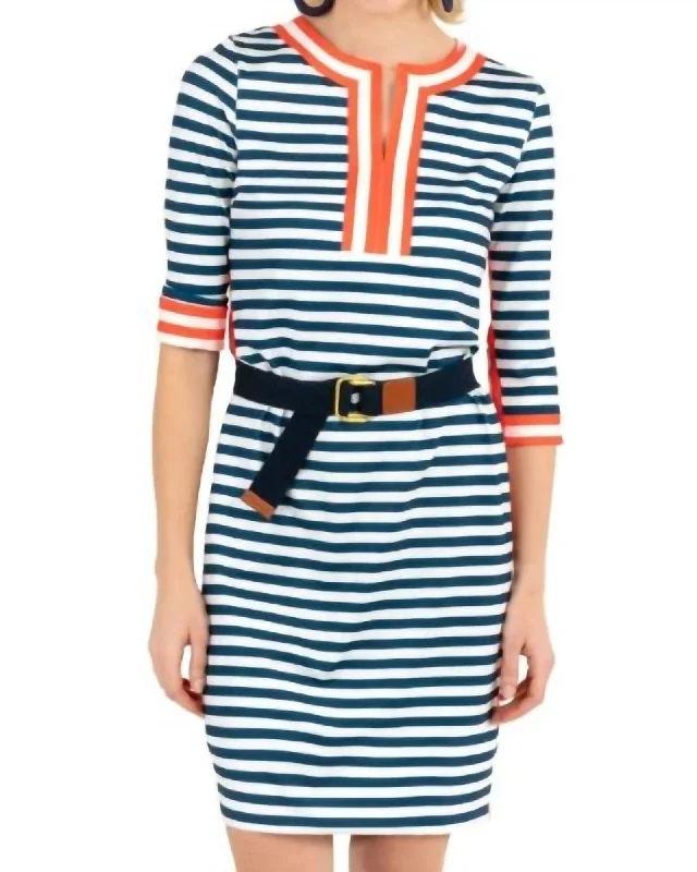 Split Neck Dress - The Hinckley In Navy | Navy