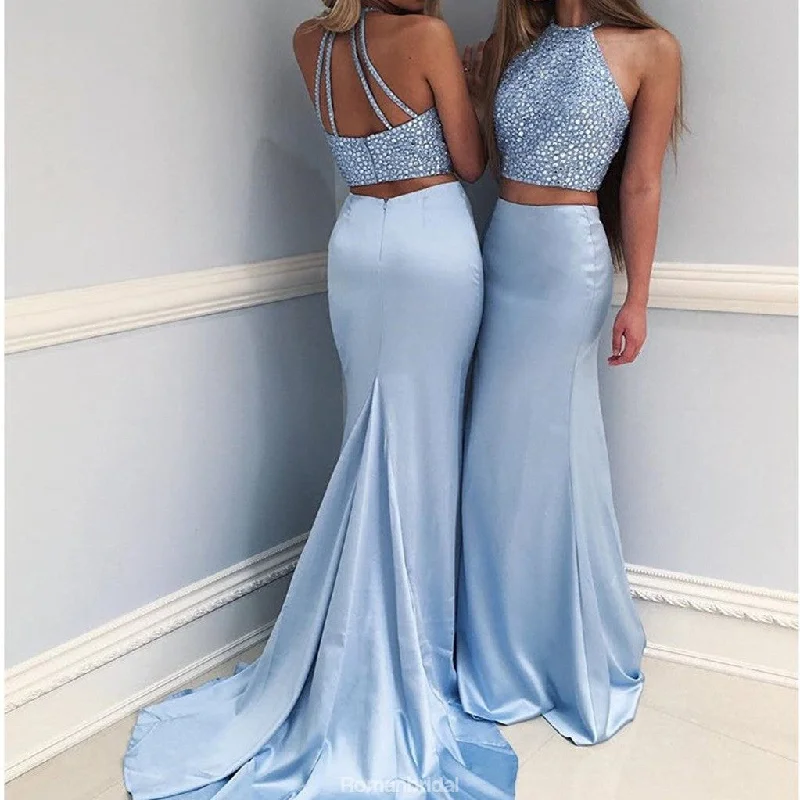 Amazing Two-Piece Mermaid Round Neck Blue evening Dress with Beading long prom dresses , PD0525 Amazing Two-Piece Mermaid Round Neck Blue evening Dress with Beading long prom dresses , PD0525