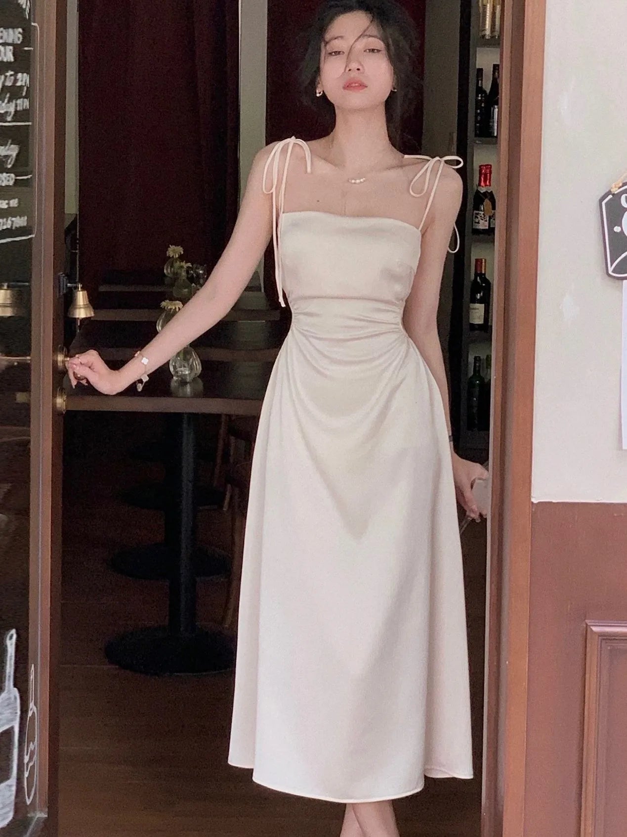 Getadme 2 Summer Women Spaghetti Strap Elegant Midi Satin Dresses Wedding Evening Birthday Holiday Backless Prom Clothes New Getadme 2 Summer Women Spaghetti Strap Elegant Midi Satin Dresses Wedding Evening Birthday Holiday Backless Prom Clothes New