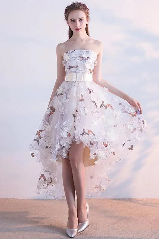 A Line High Low Straps Lace up Tulle Flower Homecoming Dresses Short Prom Dresses WK967 A Line High Low Straps Lace up Tulle Flower Homecoming Dresses Short Prom Dresses WK967