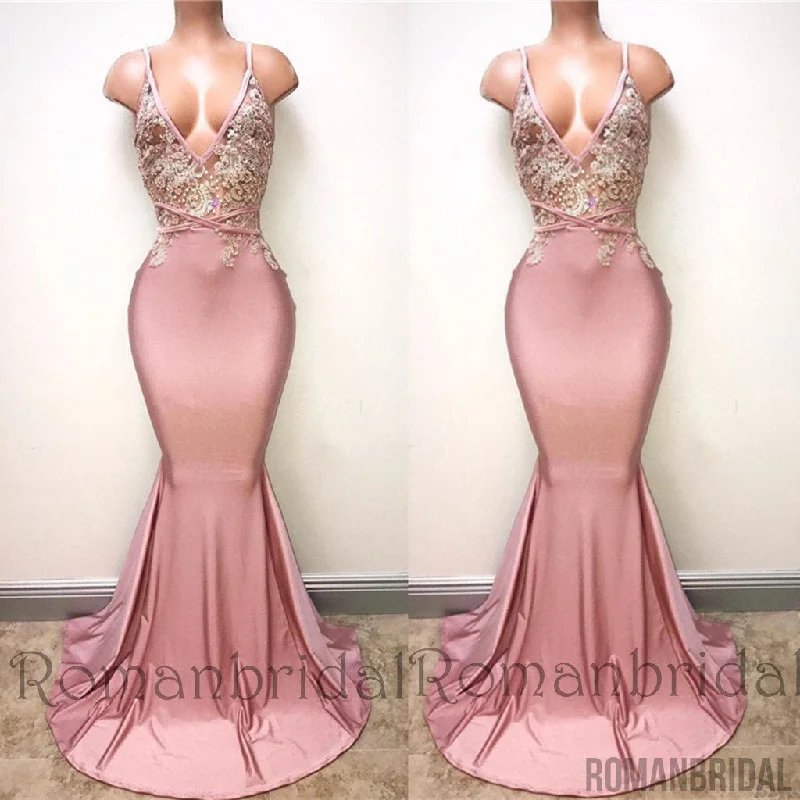 V-neck Pink Evening Dress Straps Beads Appliques Mermaid Sexy Prom Dress, Long Prom Dresses, PD0478 V-neck Pink Evening Dress Straps Beads Appliques Mermaid Sexy Prom Dress, Long Prom Dresses, PD0478
