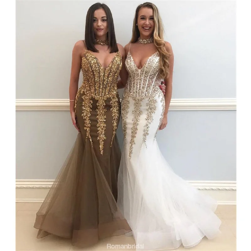 Amazing Floor-length Mermaid Spaghetti Straps Champagne Tulle Evening Dress with Sequins, long prom dresses, PD0529 Amazing Floor-length Mermaid Spaghetti Straps Champagne Tulle Evening Dress with Sequins, long prom dresses, PD0529