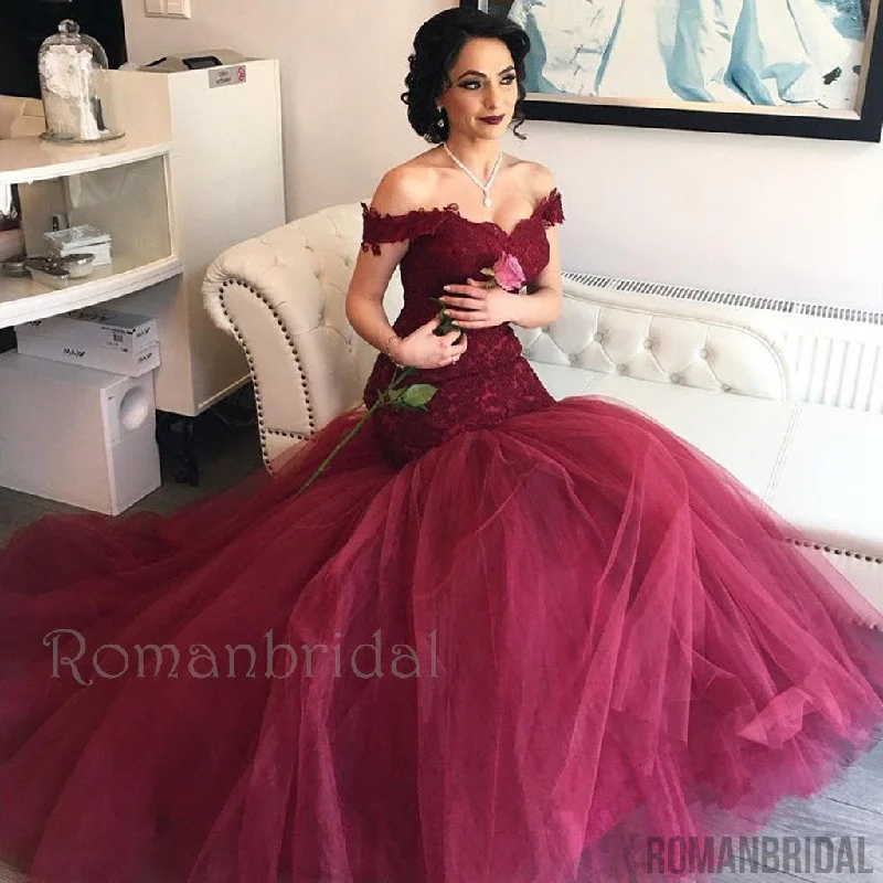 Amazing Lace Tulle Long Backless Wine Red Mermaid Prom Dresses, Burgundy Tulle Off-the-Shoulder Mermaid Lace Prom Dresses , PD0490 Amazing Lace Tulle Long Backless Wine Red Mermaid Prom Dresses, Burgundy Tulle Off-the-Shoulder Mermaid Lace Prom Dresses , PD0490