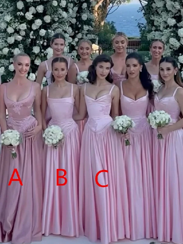Cute Pink Long Bridesmaids Gowns Party Prom Dresses   S6936