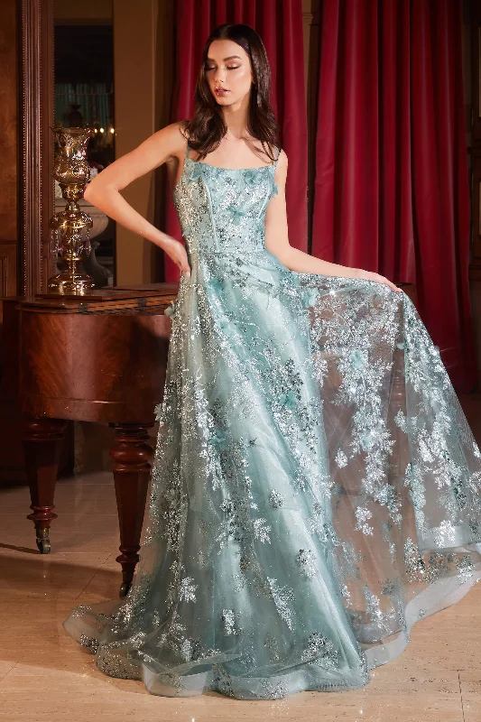 CINDERELLA DIVINE CB144 Sequin Floral Printed A-Line Dress