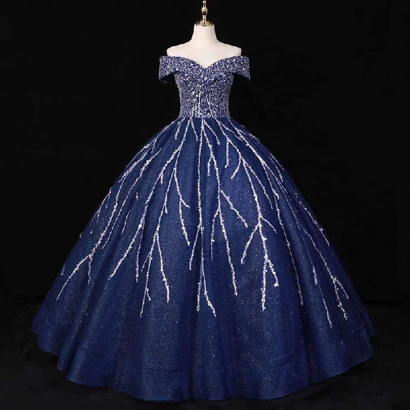 Off-The-Shoulder Sequin Prom Dresses Beaded Wedding Gown Formal Event Dresses