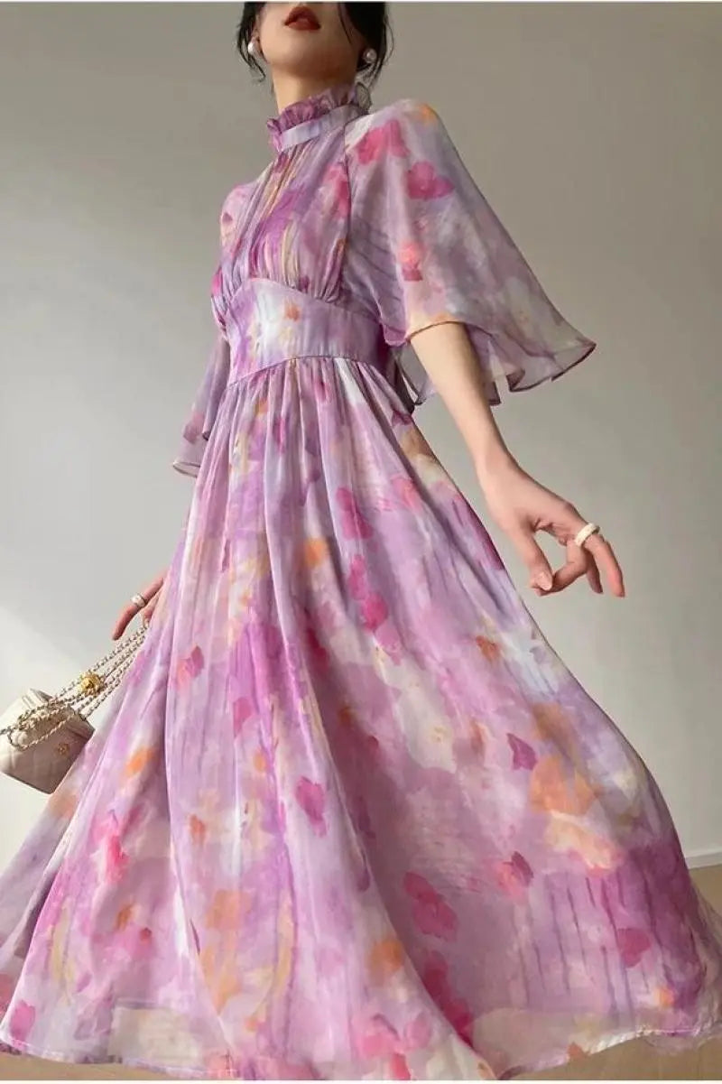 Getadme Elegant Party Print Backless Dresses for Women French Stand Collar High Waist Ruched Slim Female Clothes Evening Prom Long Dress Getadme Elegant Party Print Backless Dresses for Women French Stand Collar High Waist Ruched Slim Female Clothes Evening Prom Long Dress