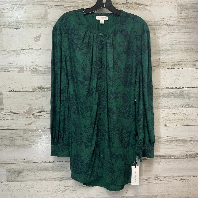 Blouse Long Sleeve By Treasure And Bond In Green, Size: L Lightweight Chiffon Blouse