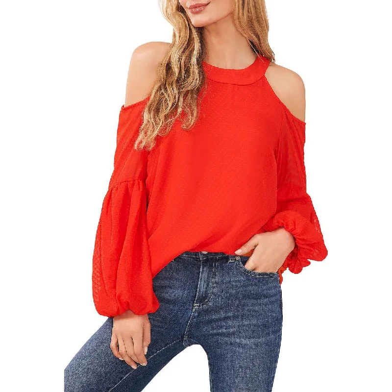 CeCe Womens Dot Texture Keyhole Blouse Mandarin Collar Blouse
