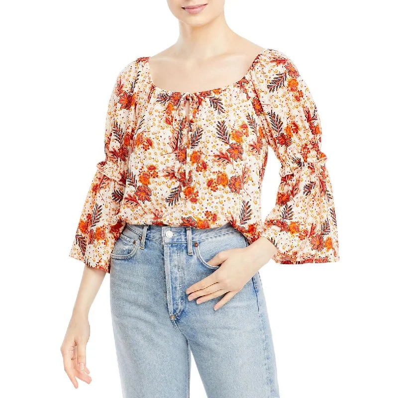 Chenault Womens Printed Peasant Blouse Embroidered Floral Blouse