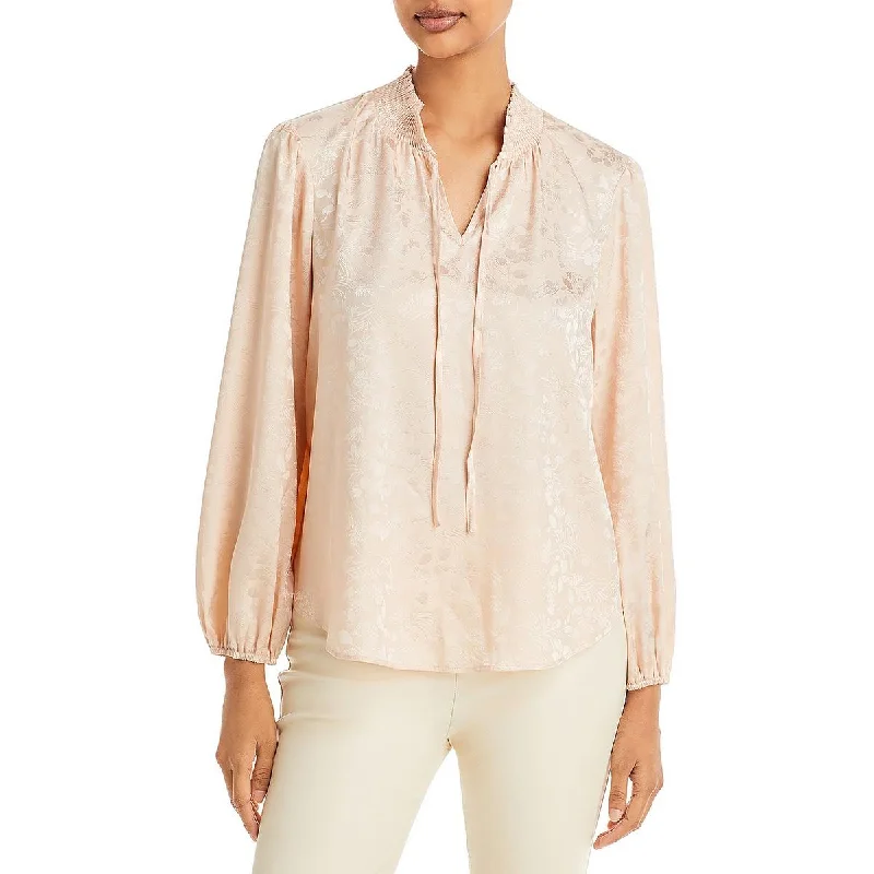Chenault Womens Textured Smocked Blouse Peter Pan Blouse