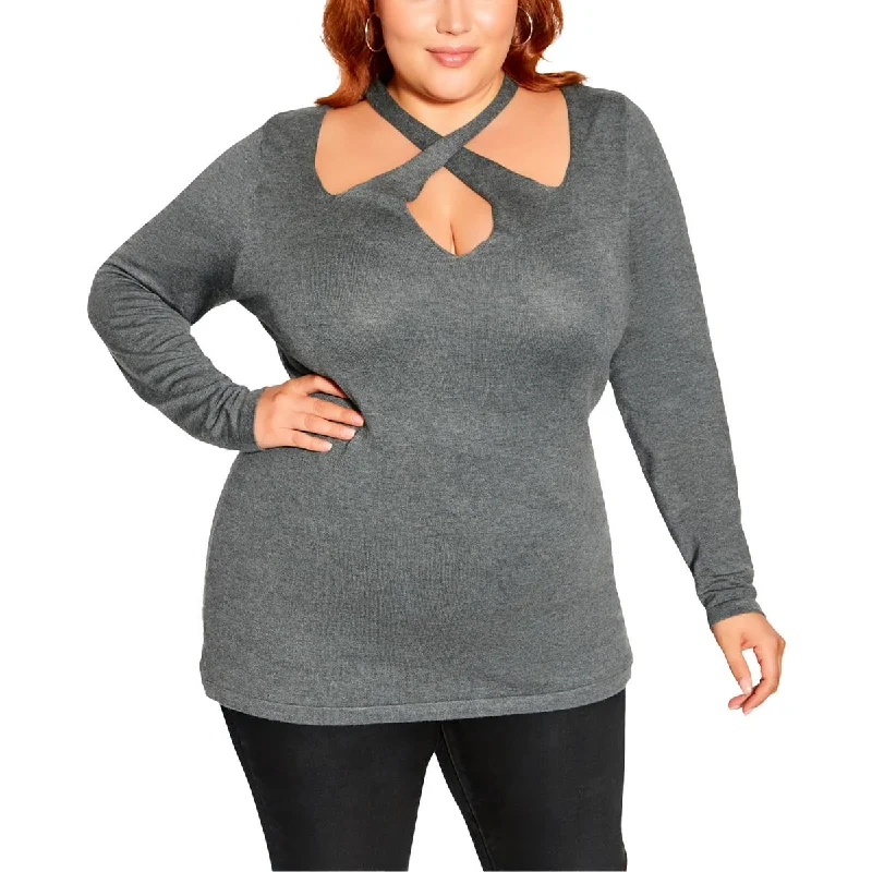 City Chic Womens Plus Mia Crossover Neck Cut Out Blouse Sweetheart Neck Blouse