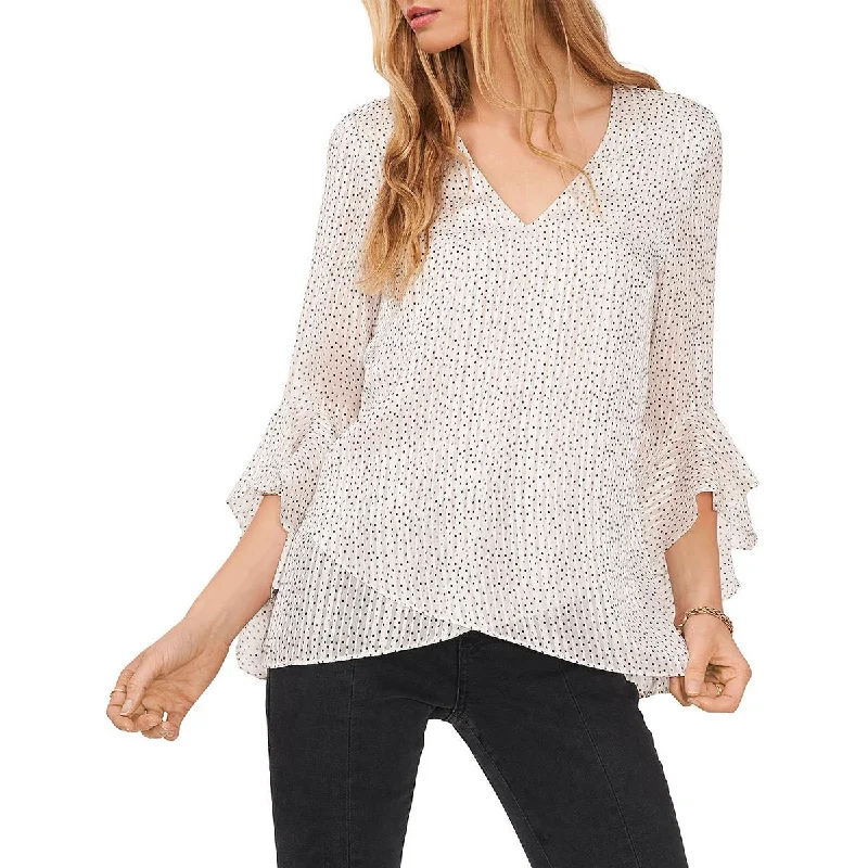 Vince Camuto Womens Dotted V-Neck Blouse Chic Square Blouse