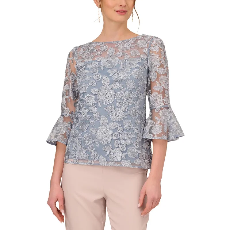 Adrianna Papell Womens Embroidered Blouse Cotton Casual Blouse