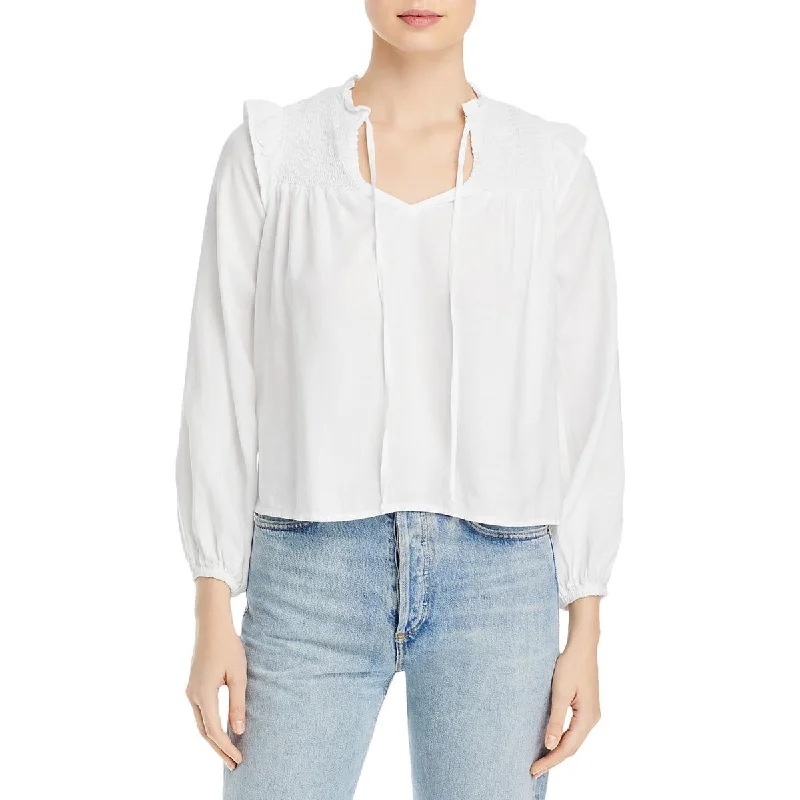 Bella Dahl Womens Tencel Smocked Blouse Classic Minimalist Blouse