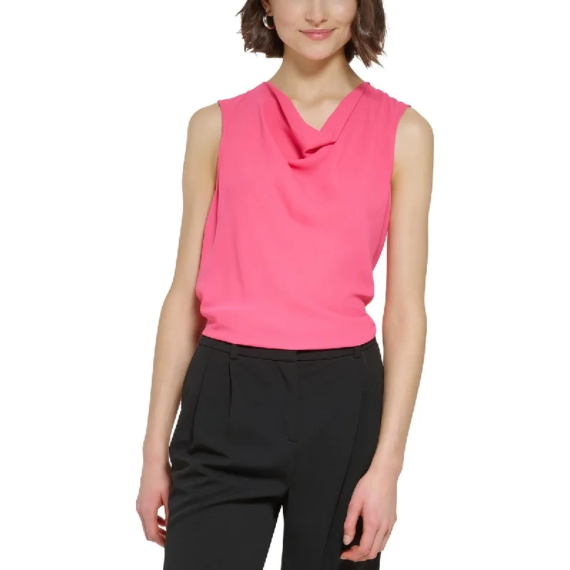 Calvin Klein Womens Petites Sheer Blouse Embellished Collar Blouse