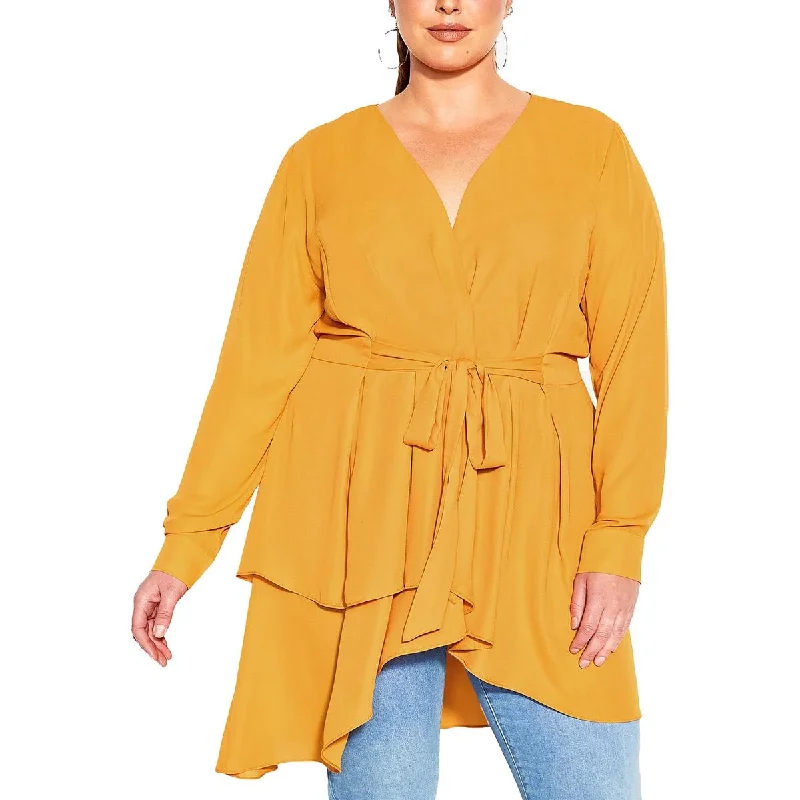 City Chic Womens Plus Blouse V-Neck Wrap Top Vintage Lace Blouse
