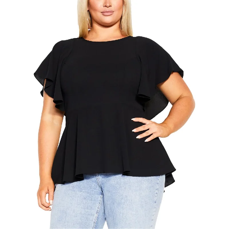 City Chic Womens Plus Flutter Sleeves Office Blouse Short Sleeve Blouse