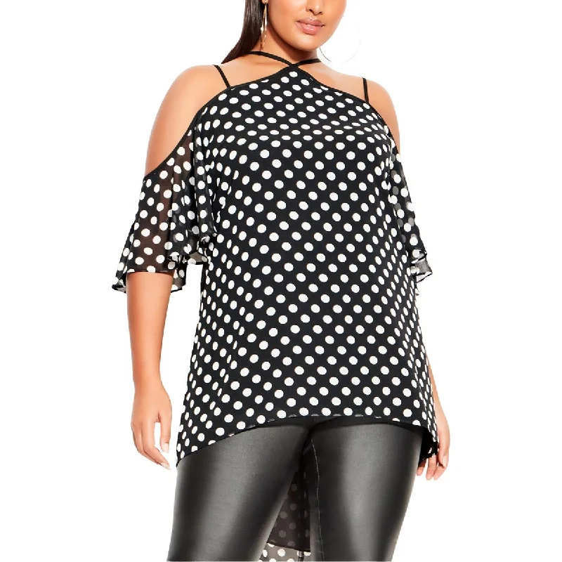 City Chic Womens Plus Gabrielle Strappy Polka Dot Blouse Double-Layered Blouse