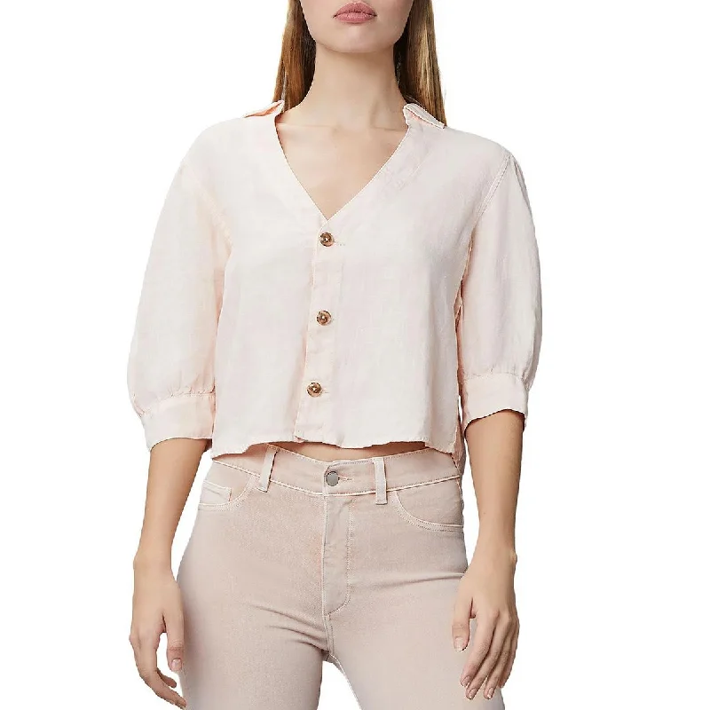 DL1961 Womens Linen Button-Down Blouse Classic Minimalist Blouse