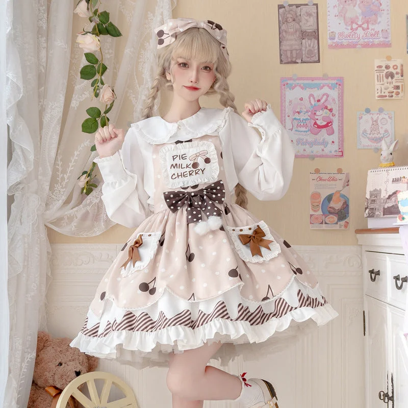 Eieyomi~Pie milk cherry~Sweet Lolita Salopette and Blouse Office Formal Blouse
