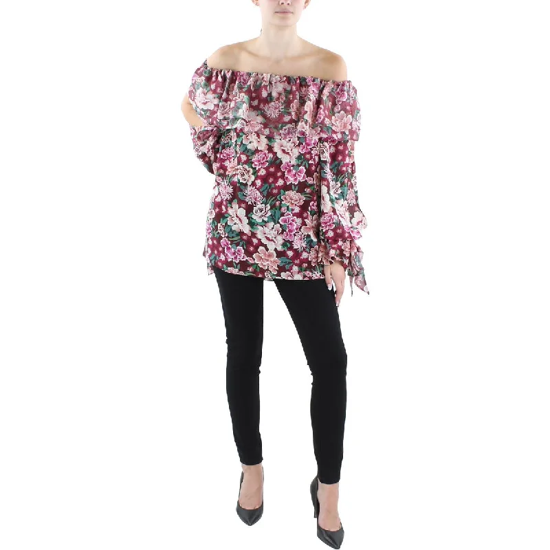 Faith Connexion Womens Silk Floral Blouse Sheer Mesh Blouse
