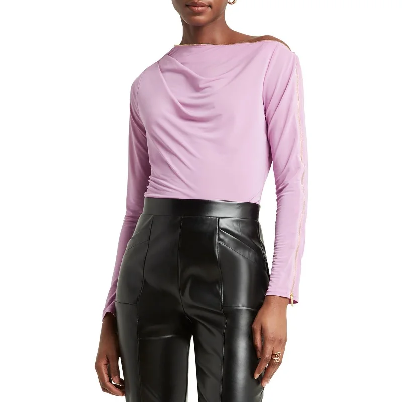 H Halston Womens Zipper Boat Neck Blouse Office Formal Blouse