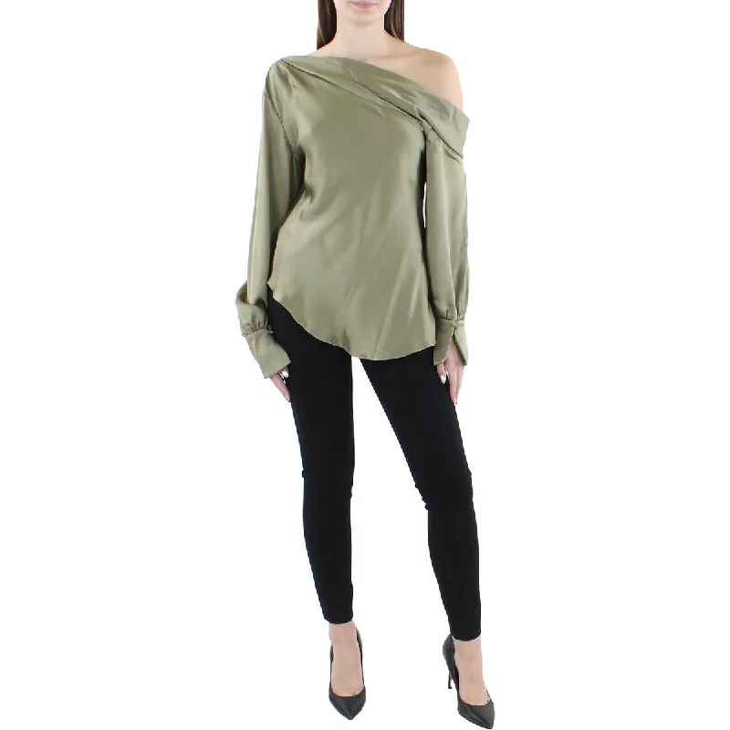 Jonathan Simkhai Womens Alice Crinkled Long Sleeve Blouse Soft Pastel Blouse