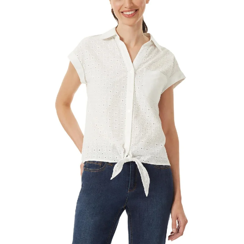 Jones New York Womens Blouse Cuff Sleeve Button-Down Top Wrap Front Blouse