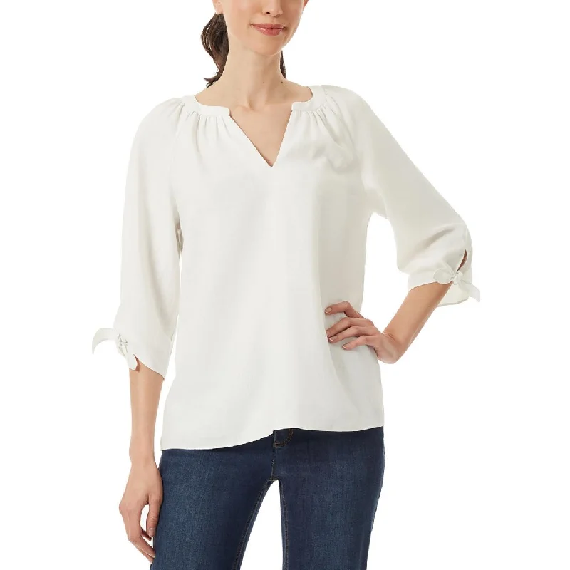Jones New York Womens Linen Hi-Low Blouse Elegant Lace Blouse