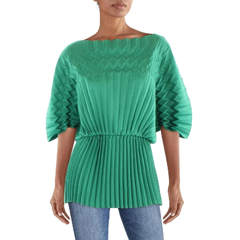 Lafayette 148 New York Womens Pleated Abstract Shape Blouse Double Button Blouse
