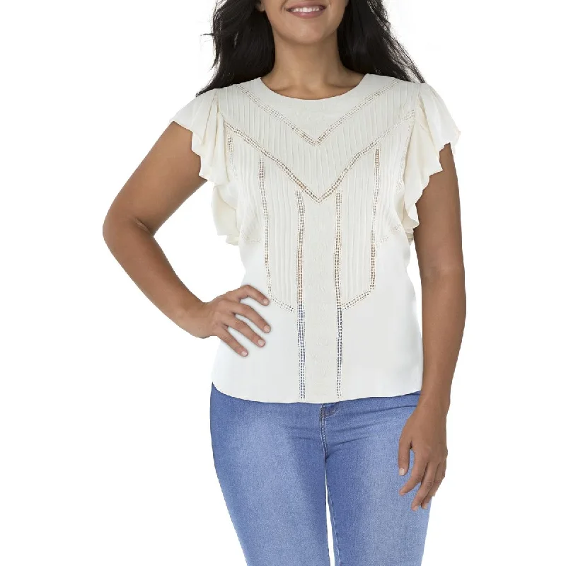Lauren Ralph Lauren Womens Embroidered Pintuck Blouse Chic Sleeveless Blouse