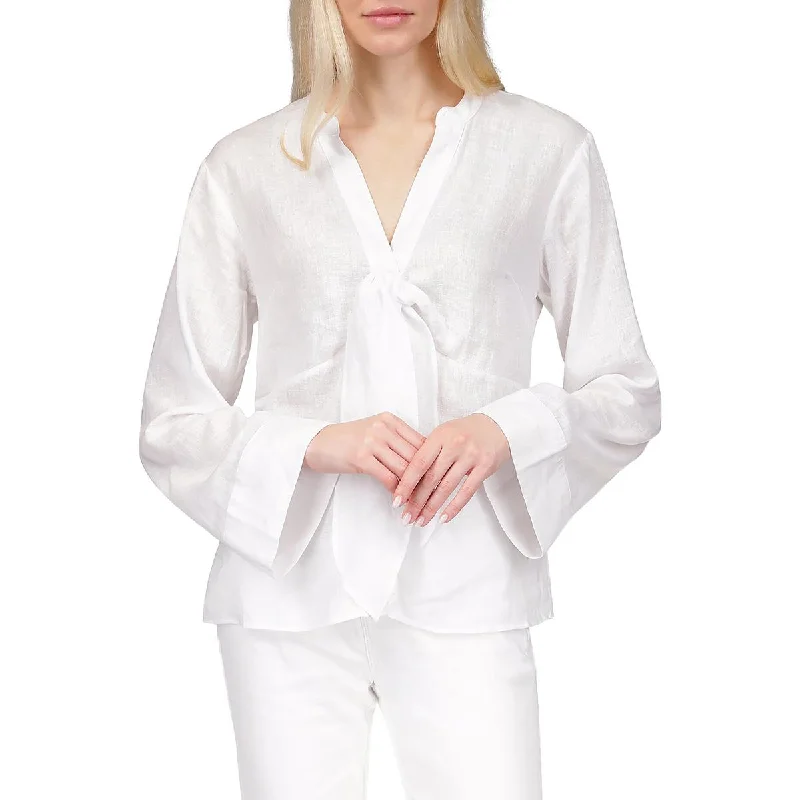 MICHAEL Michael Kors Womens V-Neck Bow Button-Down Blouse Feminine Pastel Blouse