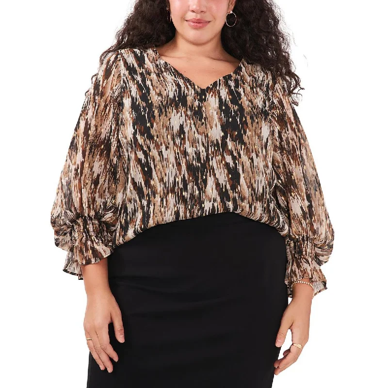 MSK Womens Plus Sheer Foil Dot Blouse Modern Oversized Blouse