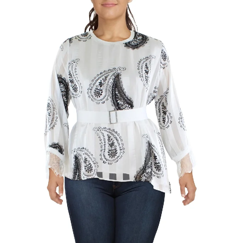 N by Nancy Womens Sateen Paisley Blouse Embellished Collar Blouse