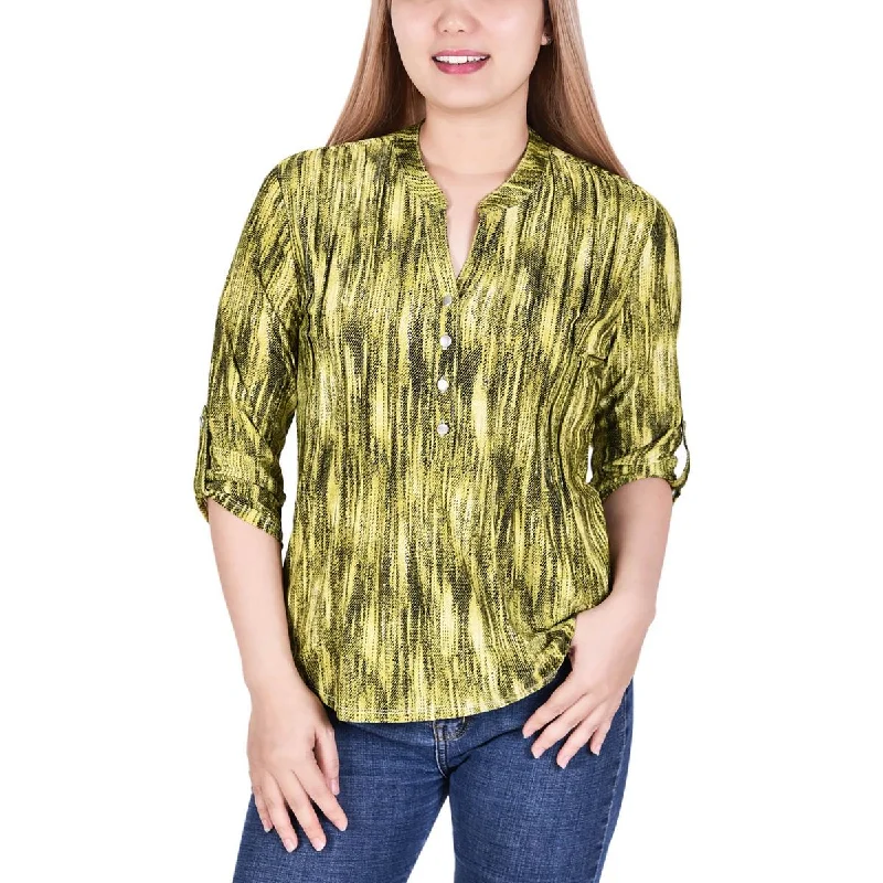 NY Collection Womens Petites Pintuck Blouse Satin Long Blouse