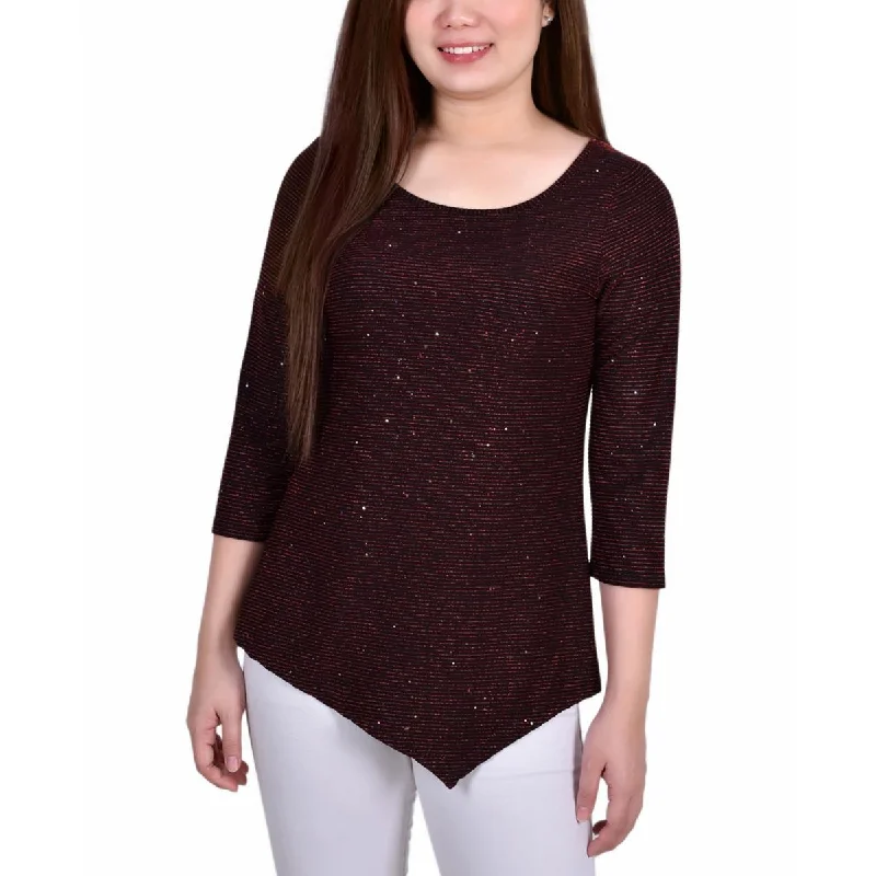 NY Collection Womens Petites Metallic Shadowstripe Blouse Everyday Stylish Blouse