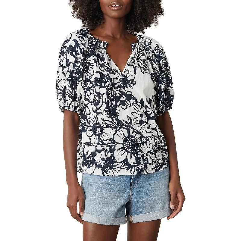 VELVET BY GRAHAM & SPENCER Womens Floral Print V-Neck Blouse Flowy Bohemian Blouse