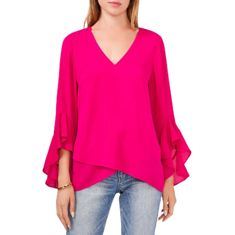 Vince Camuto Womens Chiffon V-Neck Blouse Wrap Front Blouse