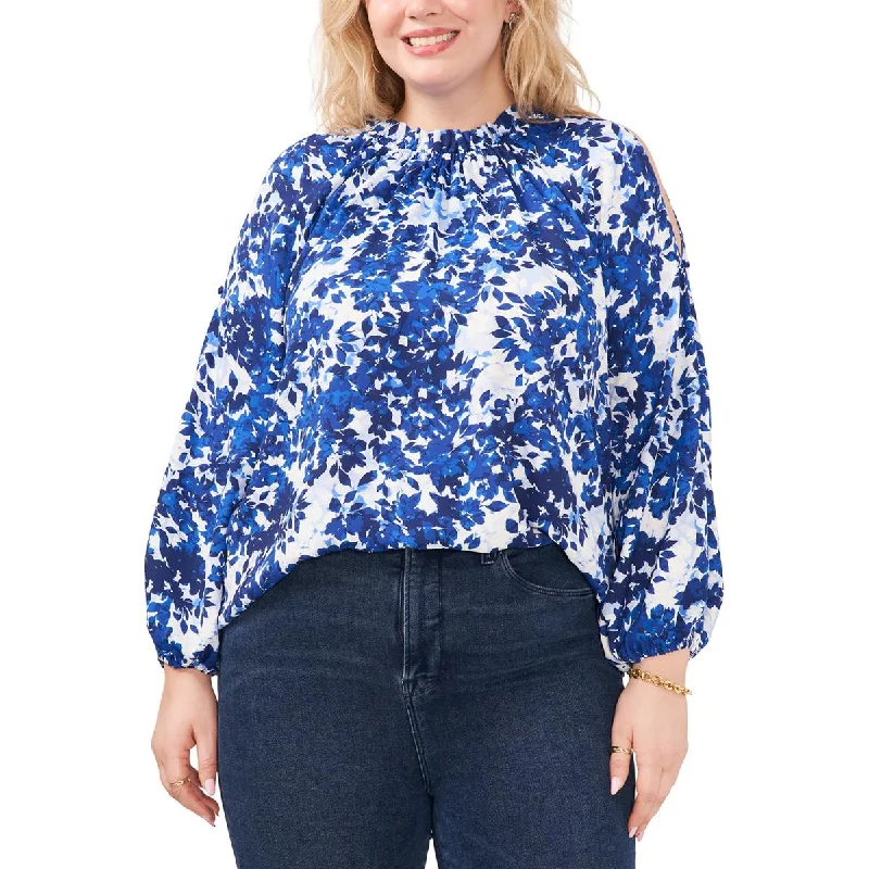 Vince Camuto Womens Plus Floral Print Polyester Blouse Sweetheart Neck Blouse