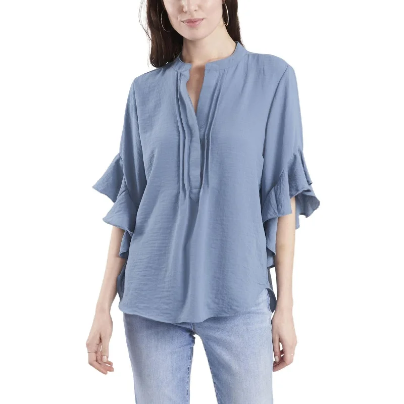 Vince Camuto Womens Ruffle Sleeve Split Neck Blouse Soft Knit Blouse