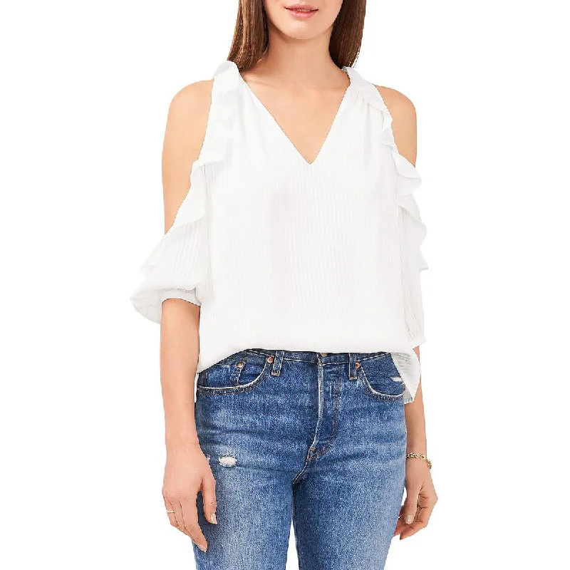 Vince Camuto Womens V-Neck Ruffled Blouse Chic Square Blouse